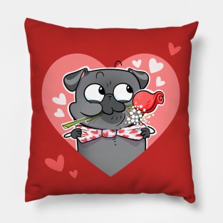 Valentine Rose - black pug Pillow