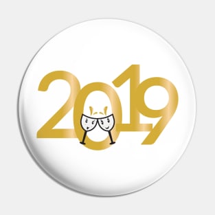 2019 New Years numbers and cartoon wine glasses Pin