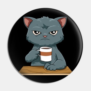 Funny Angry Cat Coffee Lover Feline Morning Animal Pin