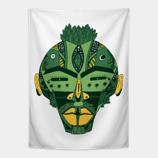 Forrest Green African Mask 4 Tapestry by kenallouis