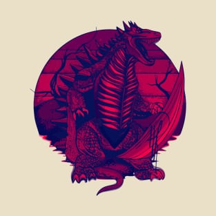 Red neon attacking dinosaur T-Shirt