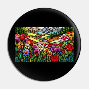 Stained Glass Colorful Mountain Flowers Pin