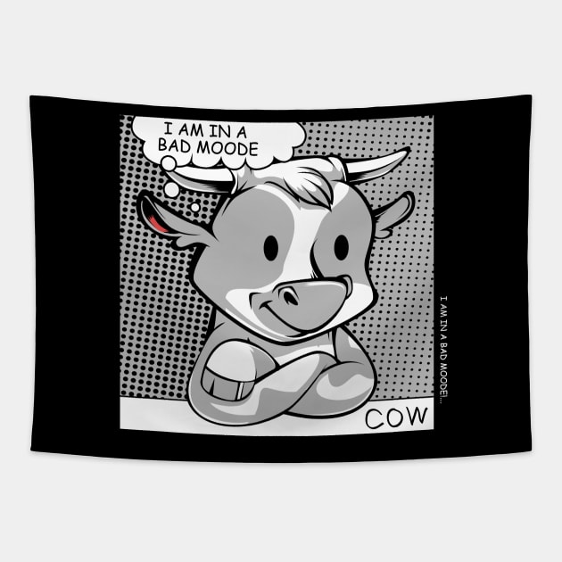 Cow - Bad Moode - Funny Farming Animal Puns Tapestry by Lumio Gifts