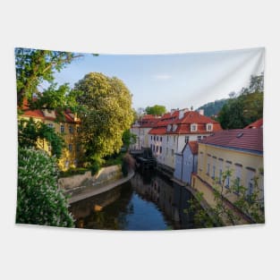 Bridge in Prague, Czech Republic, Europe, in the Springtime with Flowers Tapestry