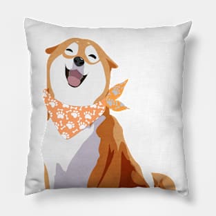 Happy Shiba Inu - Orange Bandana Pillow