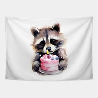 Happy Raccoon with Birthday cake Tapestry