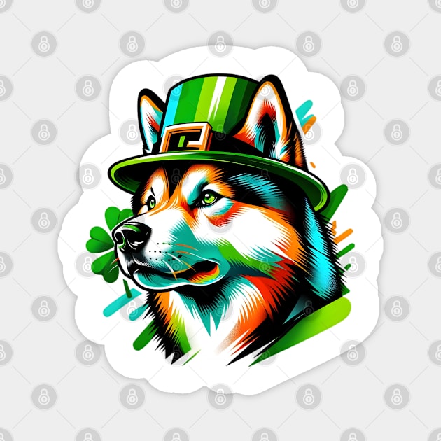 Shikoku Dog Celebrates Saint Patrick's Day in Style Magnet by ArtRUs