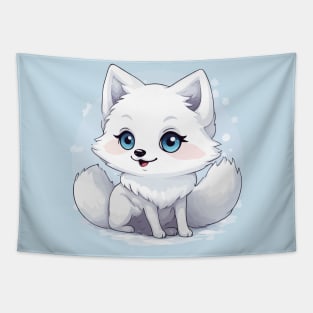 Kawaii Cute Arctic Fox In Snow Tapestry