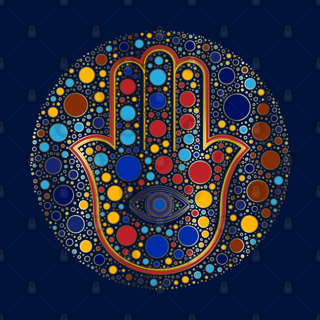 Hamsa Hand - Hand of Fatima colorful dot art by Nartissima