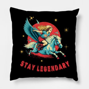 Stay Legendary - Retro Pegasus Magical Creature Flying Horse Pillow