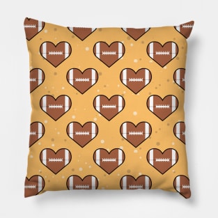 American Football Ball Texture In Heart Shape - Seamless Pattern on Orange Background Pillow