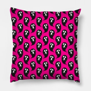 Hot Pink Black Ghost Pattern Pillow