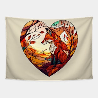 Good ol' Fox as an Autumn-themed Stained Glass Heart. Beautiful Critter that Good Ol' Fox! Tapestry