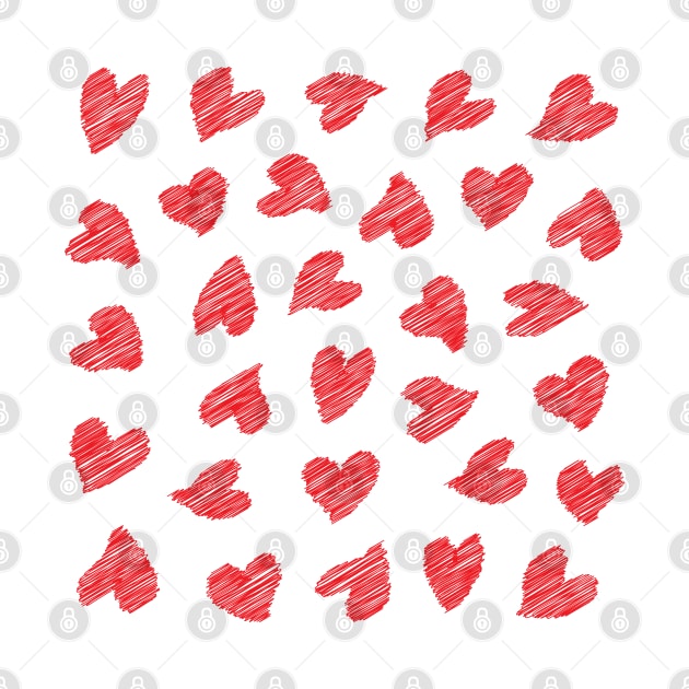 Seamless scribbled red hearts pattern by kallyfactory