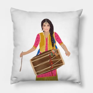 Dhol player desi Indian Punjabi Pakistani girl woman Pillow