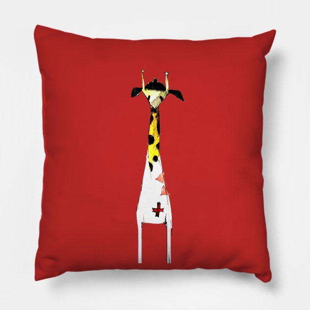 Giraffe red cross Pillow by Mzerart