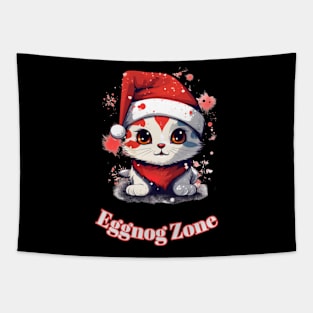 Eggnog Zone - Christmas Cat - Cute Graphic Quote Tapestry