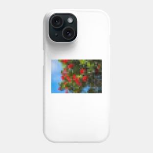 Bright red flowers on trees mosaic against blue sky Phone Case