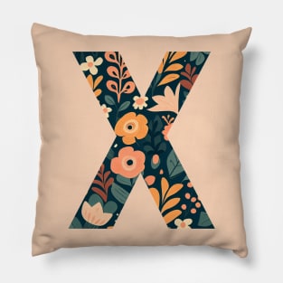 Whimsical Floral Letter X Pillow