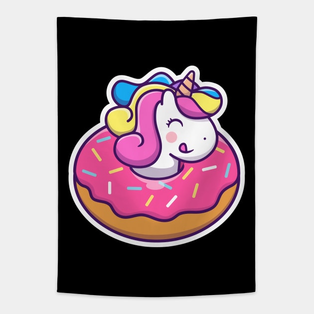 Cute unicorn doughnut cartoon Tapestry by Catalyst Labs