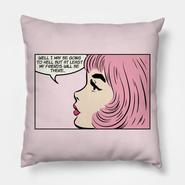 Retro Pop Art Comic Girl Pink Hair 1950s Vintage Pillow by kolakiss