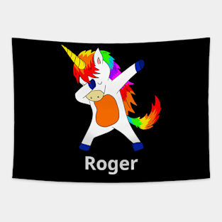 Roger First Name Personalized Dabbing Unicorn Tapestry