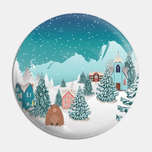 Cute groundhog and winter landscape Pin