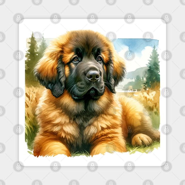 Watercolor Leonberger Puppies - Cute Puppy Magnet by Aquarelle Impressions