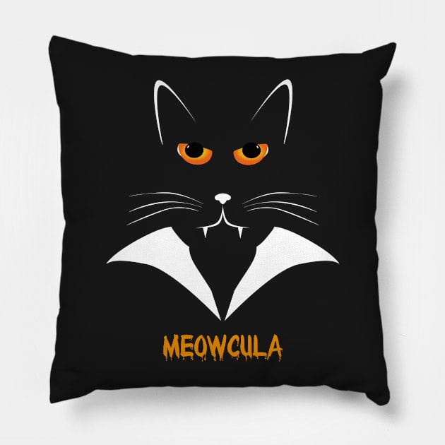 Meowcula Funny Cat Vampire Dracula Halloween Tee Shirt gift Pillow by stearman