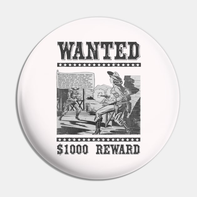 Wild West Retro Cowgirl Comic Book Wanted Poster Pin by kolakiss