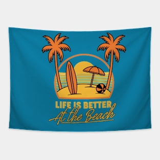 Life Is Better At The Beach Summer Vacation Palm Trees Surf Tapestry