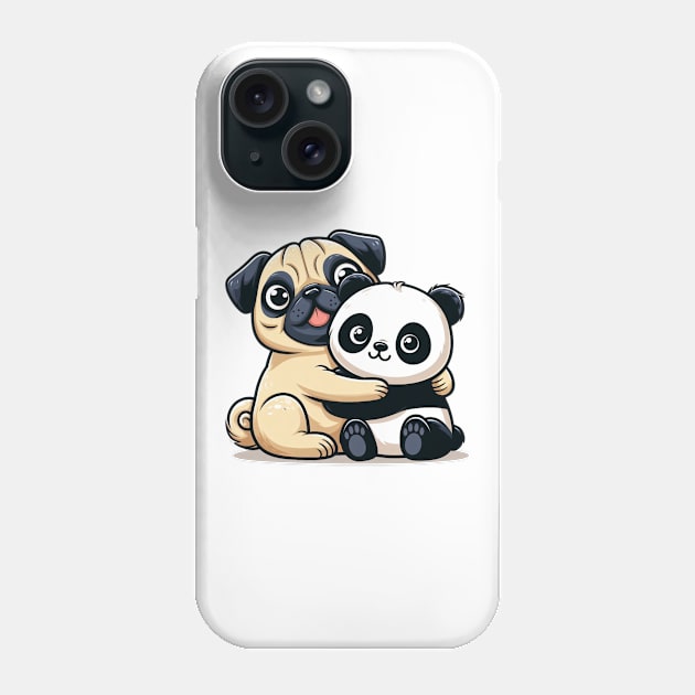 Panda Bear and Pug Dog Hugging Phone Case by Shawn's Domain