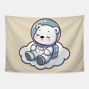 cute astronaut polar bear on clouds Tapestry