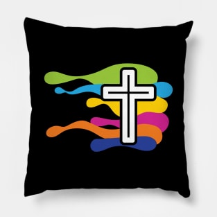 The cross of Jesus and the colored waves Pillow