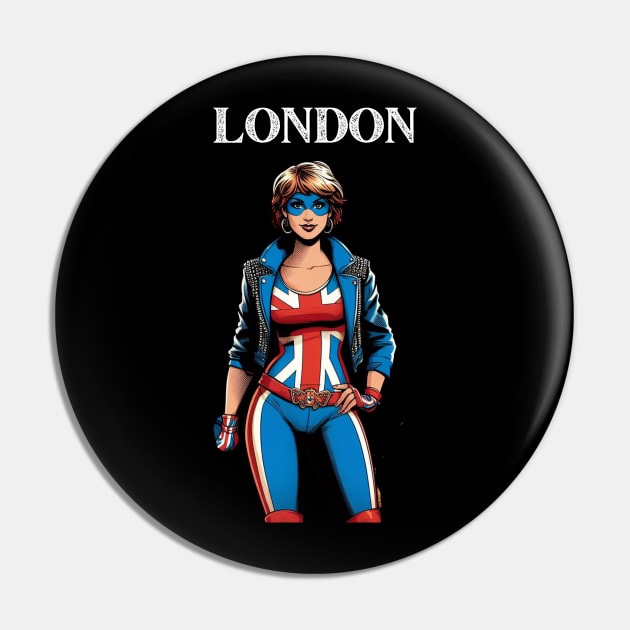 London England Female Comic Book Super Hero Pin by Woodpile