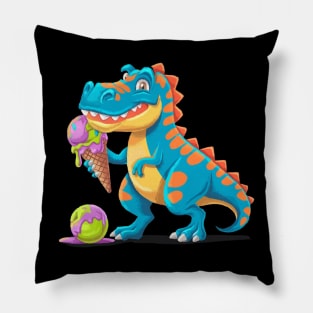 Kids Funny Dinosaur Dino Eating Ice Cream Cute Summer with Dino Pillow