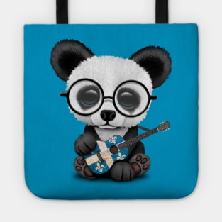 Baby Panda Playing Quebec Flag Guitar Tote