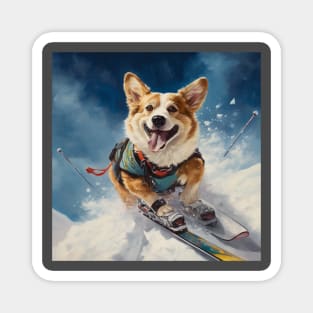 Skiing Corgi Magnet