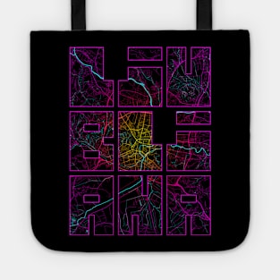 Ljubljana, Slovenia City Map Typography - Neon Tote