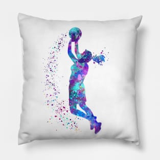 Basketball Girl Player Watercolor Sport Pillow