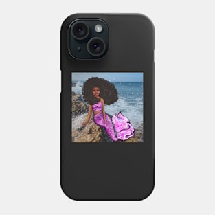 Coco the Magical rainbow mermaid with brown eyes, flowing Afro hair and caramel brown skin Phone Case