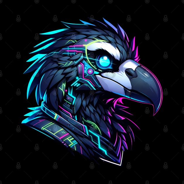 Cyberpunk Neon Anthro Avian Raven or Crow by Blue Bull Bazaar