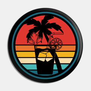 Summer Vacation Retro Beach Drink with Ice, Lemon, Palm Tree Pin