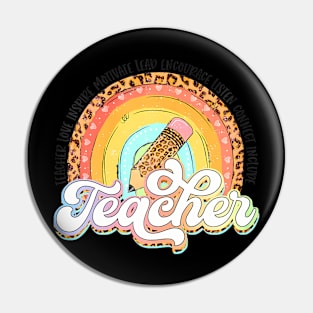 Teach Love Inspire Rainbows Teacher Leopard Back To School Pin