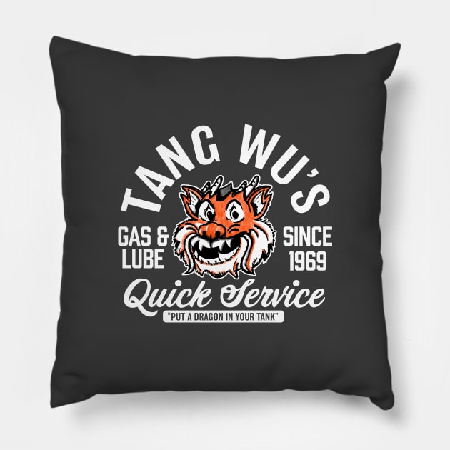 Tang Wu's Gas and Lube - Biker Style (Multicolor - Reverse) Pillow by jepegdesign