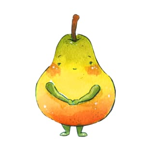 Pear Kawaii Real Watercolour Design T-Shirt