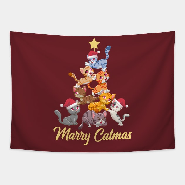 Marry Catmas Funny Cats Christmas Tree Merry Christmas Gift Tapestry by peter2art