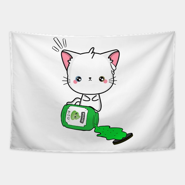 Cute Angora Cat Spilled Wasabi sauce Tapestry by Pet Station