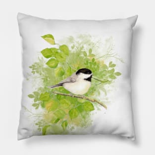 Watercolor Chickadee Bird Nature Art Pillow