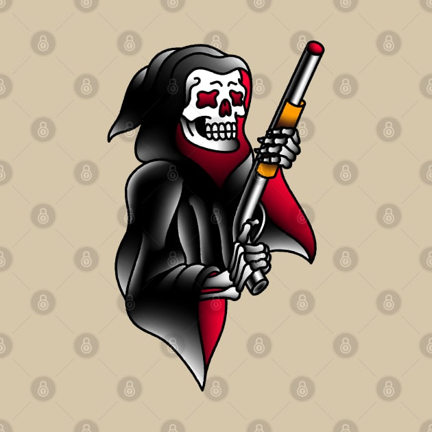 OldSalt American Traditional Grim Reaper with Shotgun by OldSalt